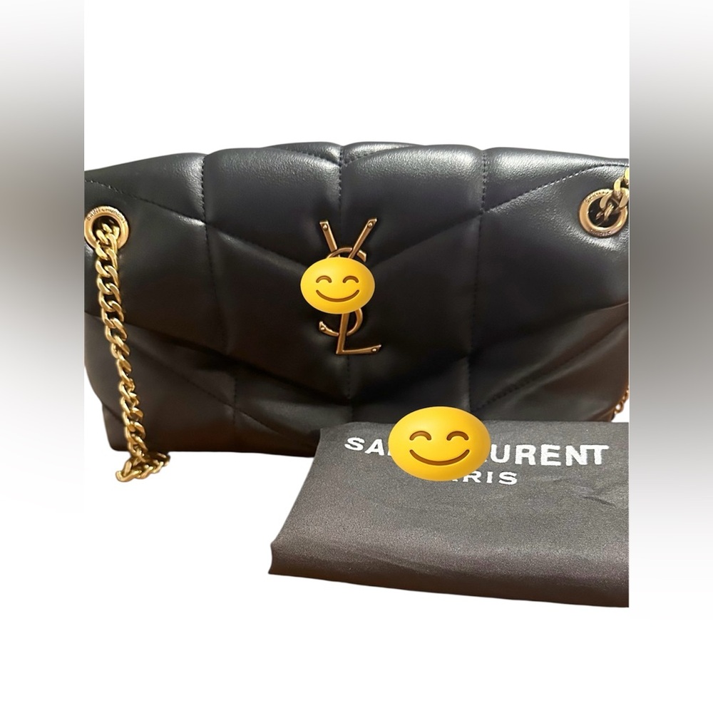 Black Puffer Bag with Gold Chain